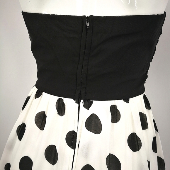 B. Smart Junior’s 3 Black & White Polka Dot Pattern Formal Strapless Mini Dress - Picture 6 of 8